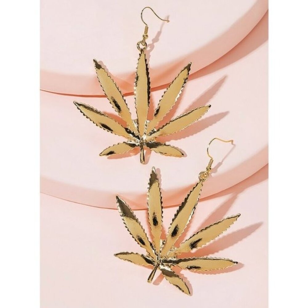 Weed Leaf Gold Dangle Earrings 420 pot‎ DANGLE MAPLE LUXURY PARTY GIFT COOL